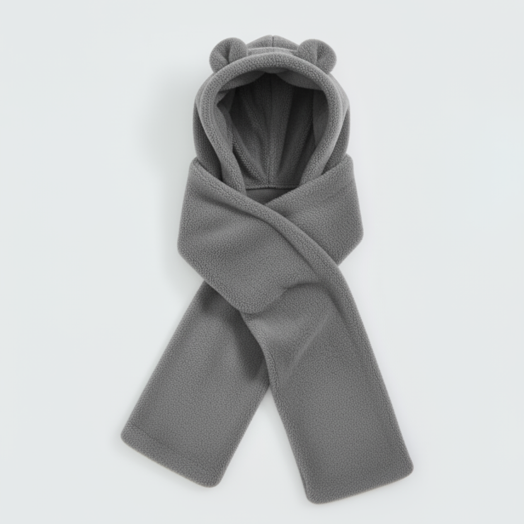 Kapşonlu Beyaz Peluş Welsoft Bere & Atkı – Rüzgar Geçirmez, Kulaklı Polar Şapka & Boyunluk