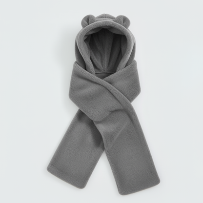 Kapşonlu Beyaz Peluş Welsoft Bere & Atkı – Rüzgar Geçirmez, Kulaklı Polar Şapka & Boyunluk