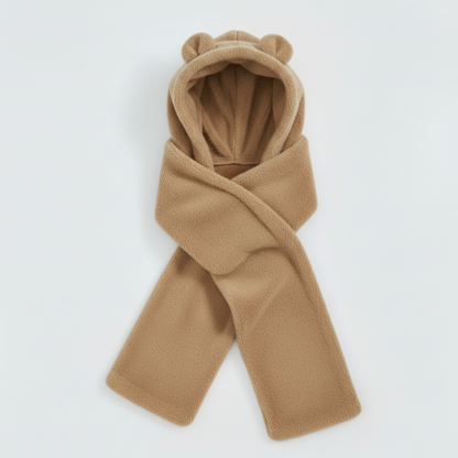 Kapşonlu Beyaz Peluş Welsoft Bere & Atkı – Rüzgar Geçirmez, Kulaklı Polar Şapka & Boyunluk