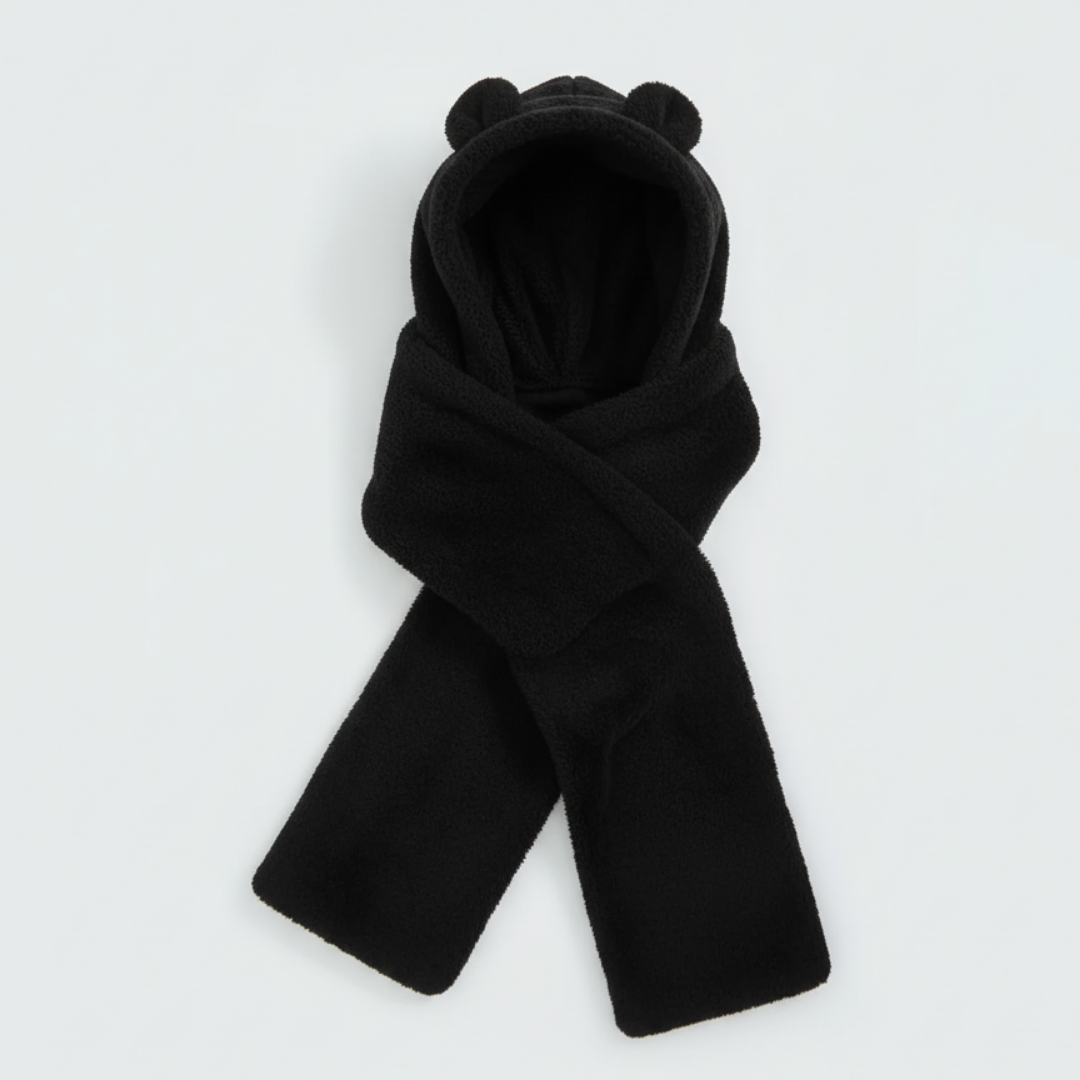 Kapşonlu Beyaz Peluş Welsoft Bere & Atkı – Rüzgar Geçirmez, Kulaklı Polar Şapka & Boyunluk