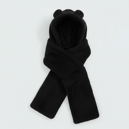 Kapşonlu Beyaz Peluş Welsoft Bere & Atkı – Rüzgar Geçirmez, Kulaklı Polar Şapka & Boyunluk